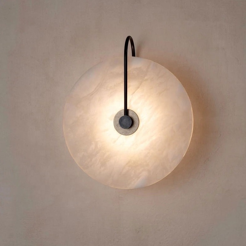 Simple creative fashion modern reading wall lights round marble led black iron corridor bedside sconce mount wall lamp