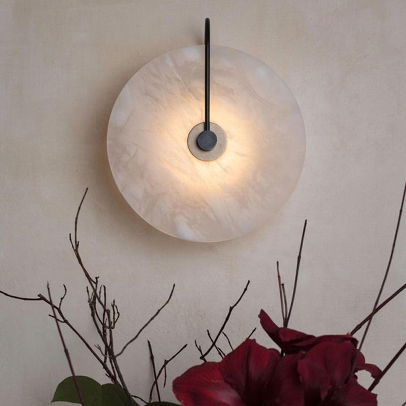 Simple creative fashion modern reading wall lights round marble led black iron corridor bedside sconce mount wall lamp