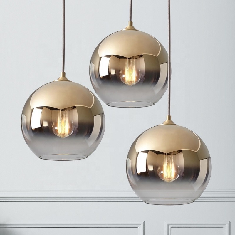 Simple minimalist silver glass ball hanging ceiling pendant lamp nordic modern bar chandelier led gold pendant lights