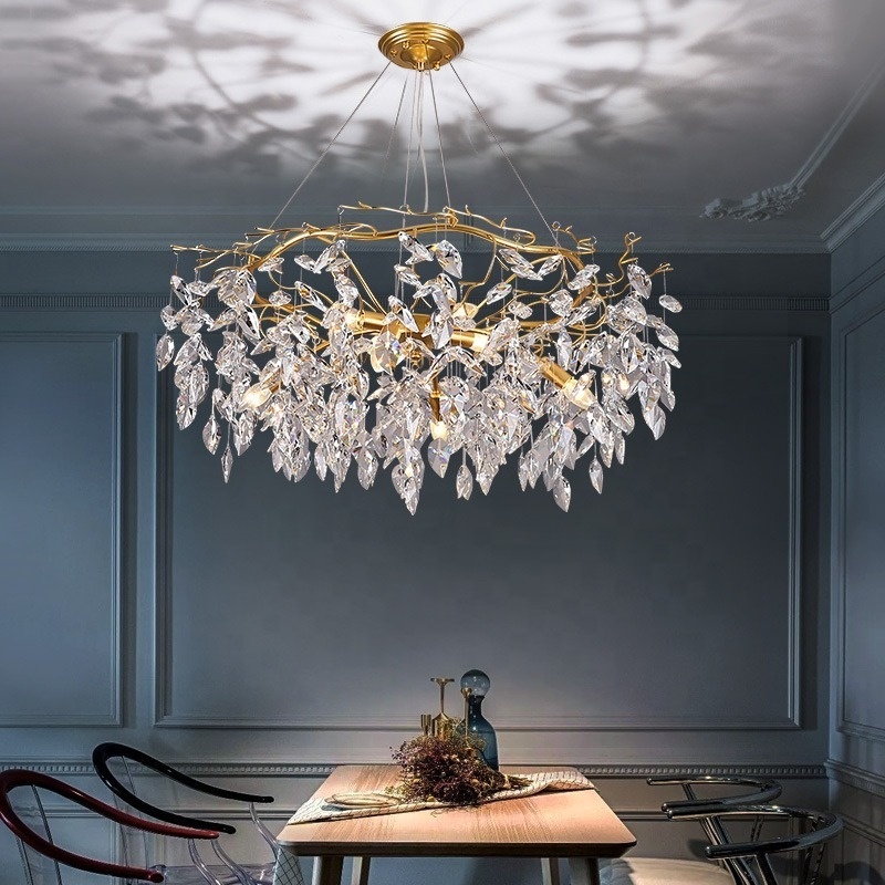 Golden luxury high ceiling pendant lamps modern crystal living room art decor lighting fixtures large restaurant chandelier