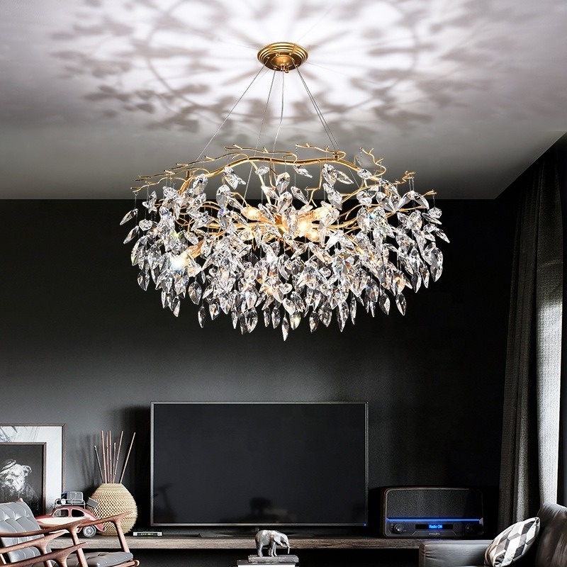 Golden luxury high ceiling pendant lamps modern crystal living room art decor lighting fixtures large restaurant chandelier