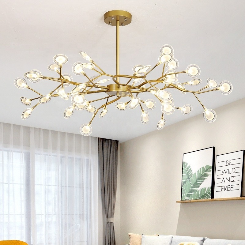 Black metal creative ceiling pendant lighting fixtures modern led gold hanging lamps glass wedding bedroom chandelier