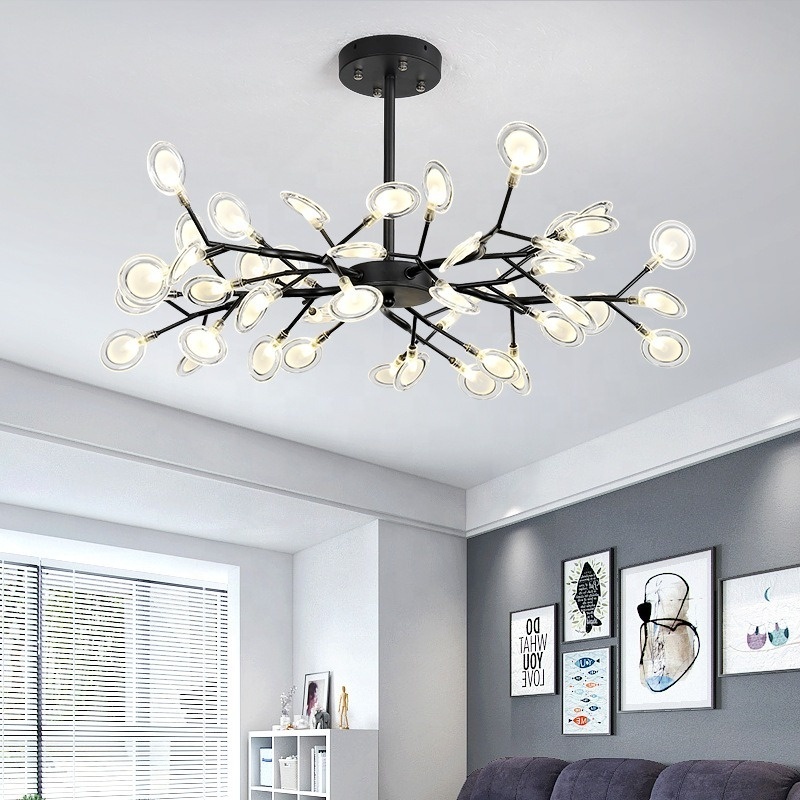 Black metal creative ceiling pendant lighting fixtures modern led gold hanging lamps glass wedding bedroom chandelier