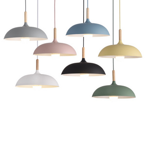 Modern simple creative hanging pendant lamps aluminum colorful wood ceiling chandeliers wood led dome indoor pendant light