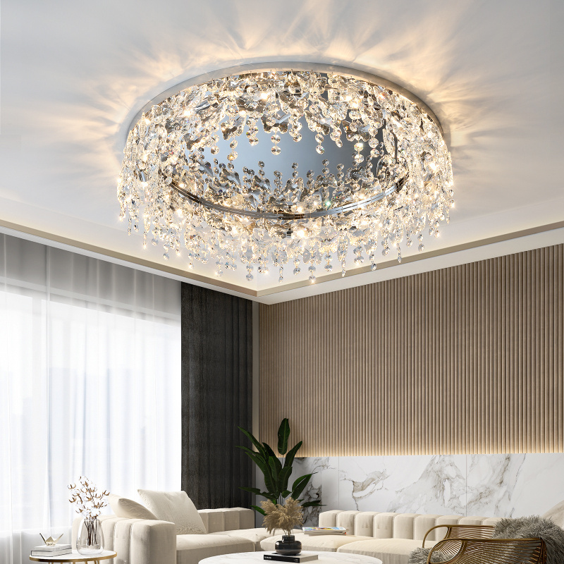 Creative luxury modern ceiling lighting fixtures silver stainless steel led crystal hotel home art decor ceiling lamps