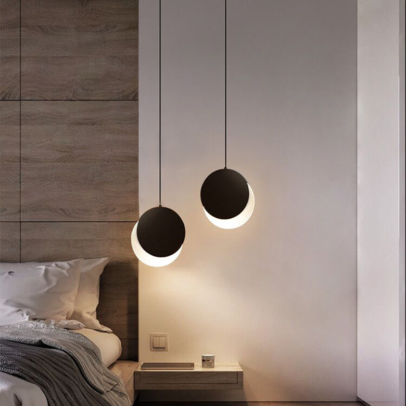 Modern small black white metal hanging pendant lighting fixtures led moon mini creative bedside drop fashion pendant lamps