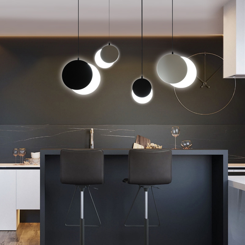 Modern small black white metal hanging pendant lighting fixtures led moon mini creative bedside drop fashion pendant lamps