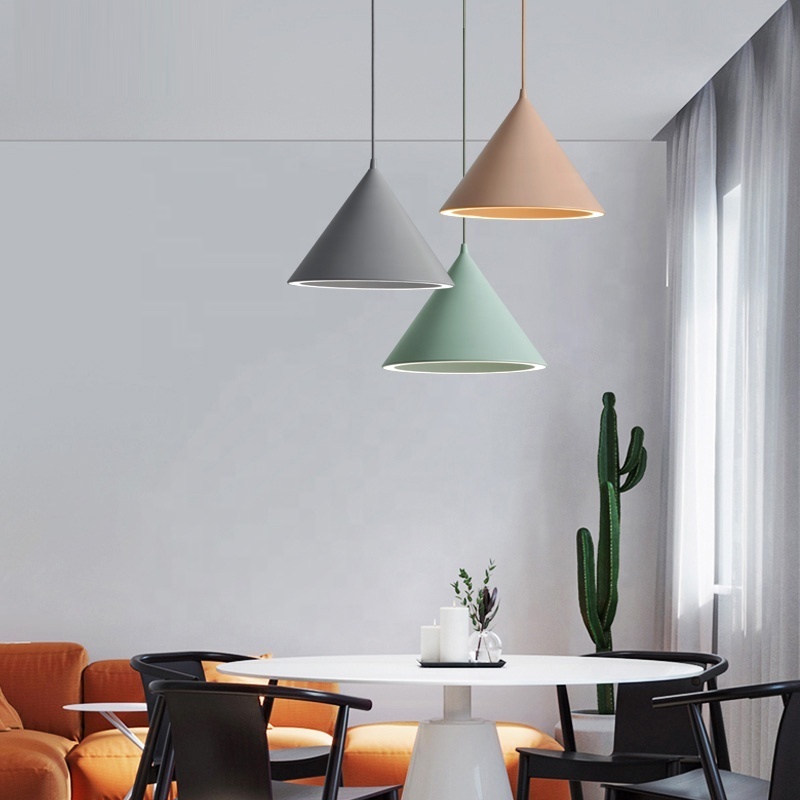 Modern creative minimalist small hanging pendant lamps led ceiling lighting fixtures kitchen cone pink pendant light