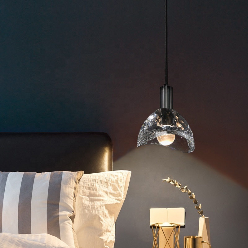 Luxury brass bedside mini pendant lamps modern creative bar crystal led lighting fixtures black gold home pendant light