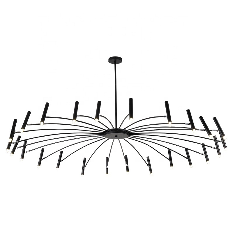 Modern black metal ceiling pendant lamp led rotation creative pendant light living room decorative chandelier