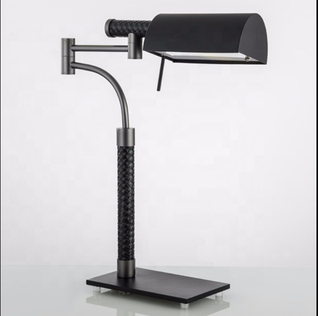 Simple black metal standing table lamps leather acrylic led office study room decorative reading desk table light