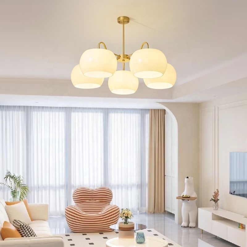 Brass living room chandelier modern restaurant hanging lighting fixtures gold glass lamp designer bedroom home pendant light