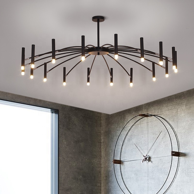 Modern black metal ceiling pendant lamp led rotation creative pendant light living room decorative chandelier