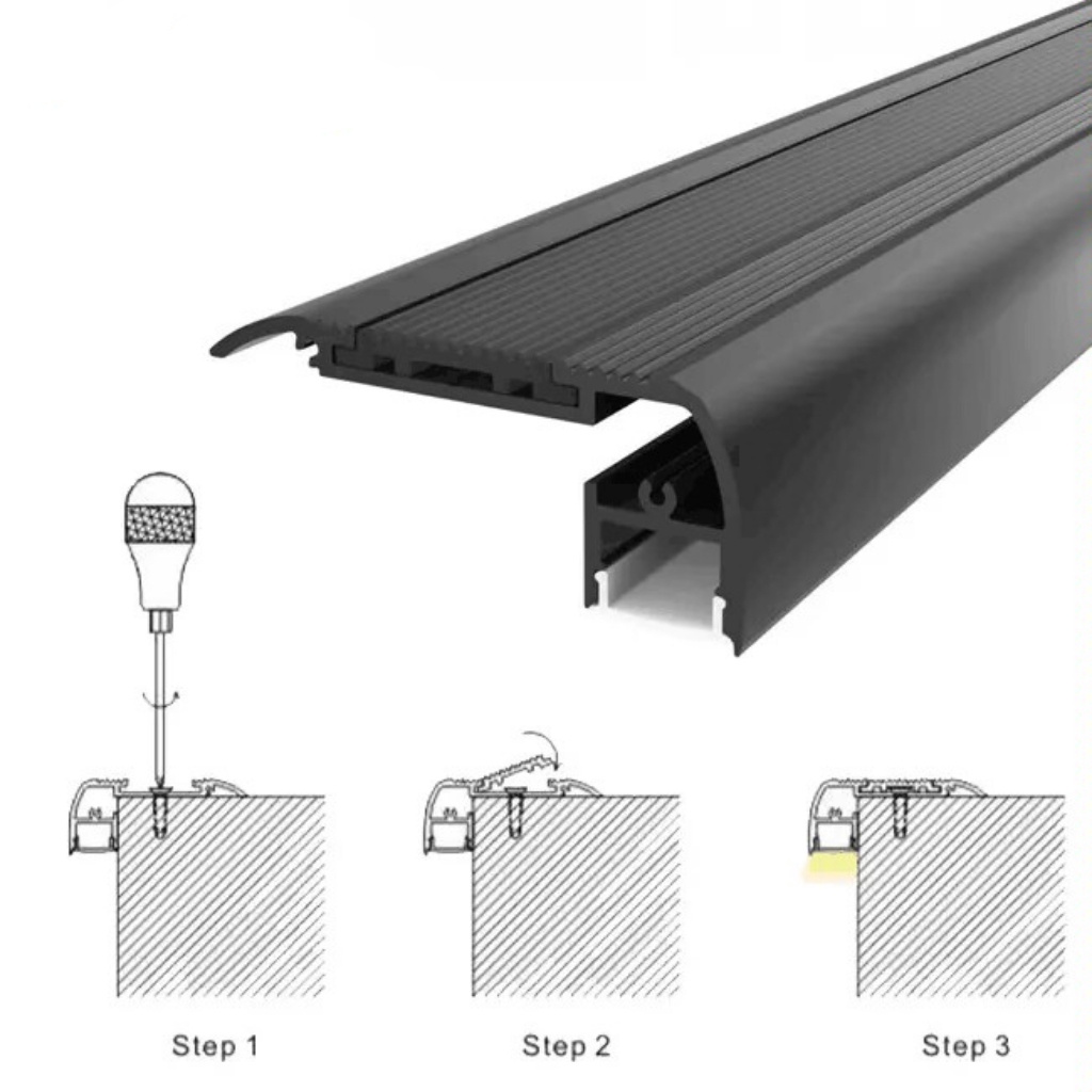 standard Stair Nosing light led profile, cinema step light led channel Stair Nosing LED strips light profiles aluminum