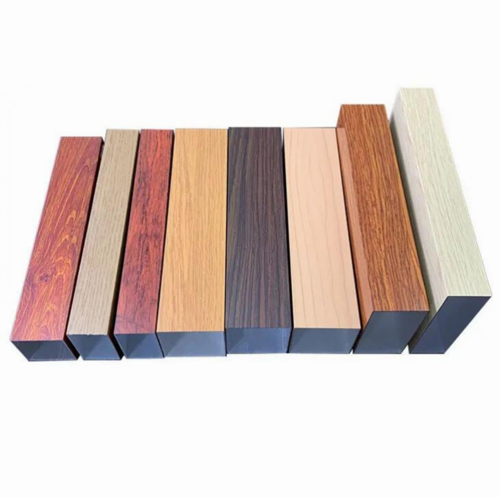 6063 t5 powder coating wood grain finish aluminium square tube profile for furniture decoration