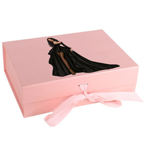 Custom Logo Pink Wedding Paper Cardboard Folding Box Packaging Gift Favor Boxes With Ribbon