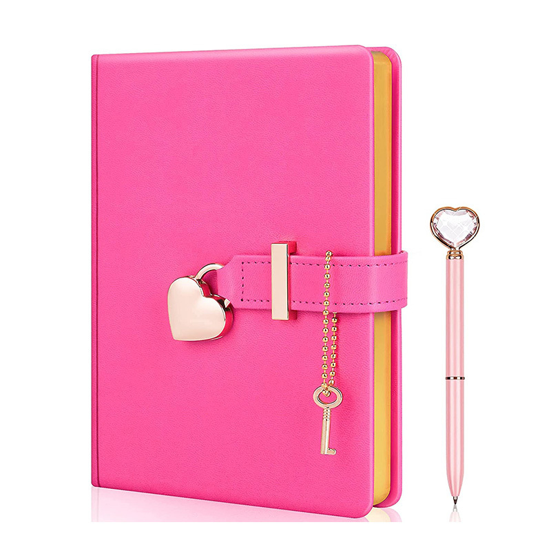 Promotional Gift Girl Diary Pu Leather Pink Diary Printing Custom With Lock