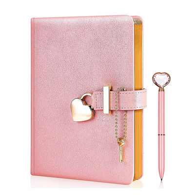 Promotional Gift Girl Diary Pu Leather Pink Diary Printing Custom With Lock