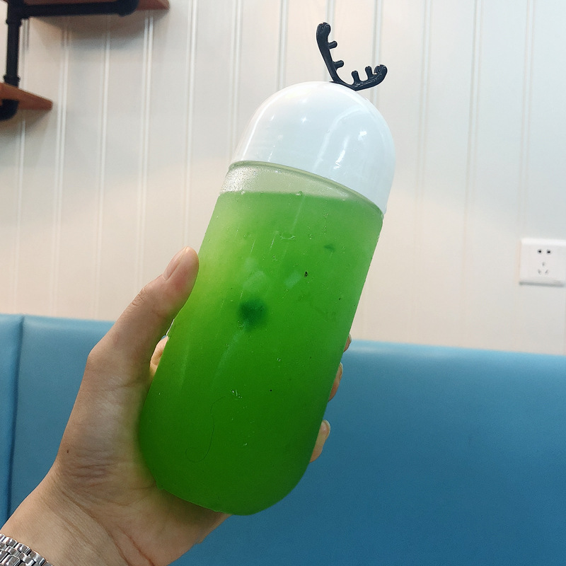 Fruit Juice Beverage Container Plastic PET Water Bottles with Cap Transparent Cute Capsule Milk Tea Lovers Screen Printing