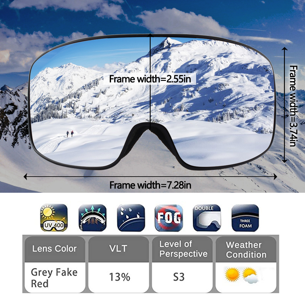 Custom logo anti-fog OEM ODM snow ski goggles UV400 protection OTG snowboard skiing glasses