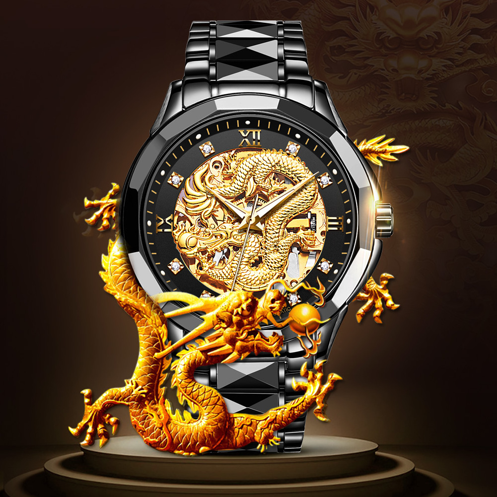 JUDUN Automatic Imported Movement Man Watches Dragon Fashion Classic New Design Black Mechanical Men Watch