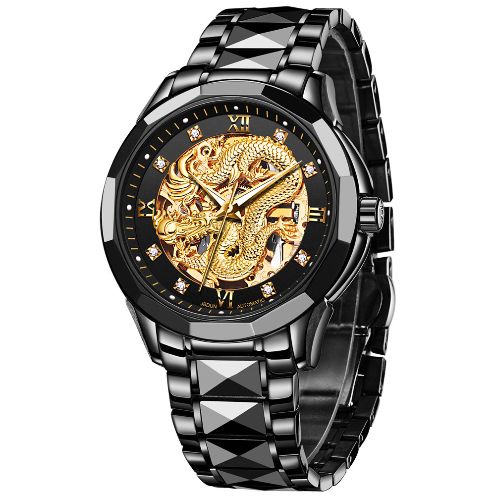 JUDUN Automatic Imported Movement Man Watches Dragon Fashion Classic New Design Black Mechanical Men Watch