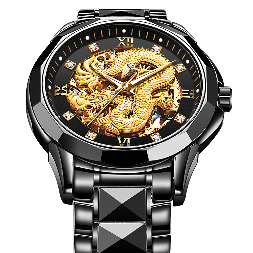 JUDUN Automatic Imported Movement Man Watches Dragon Fashion Classic New Design Black Mechanical Men Watch