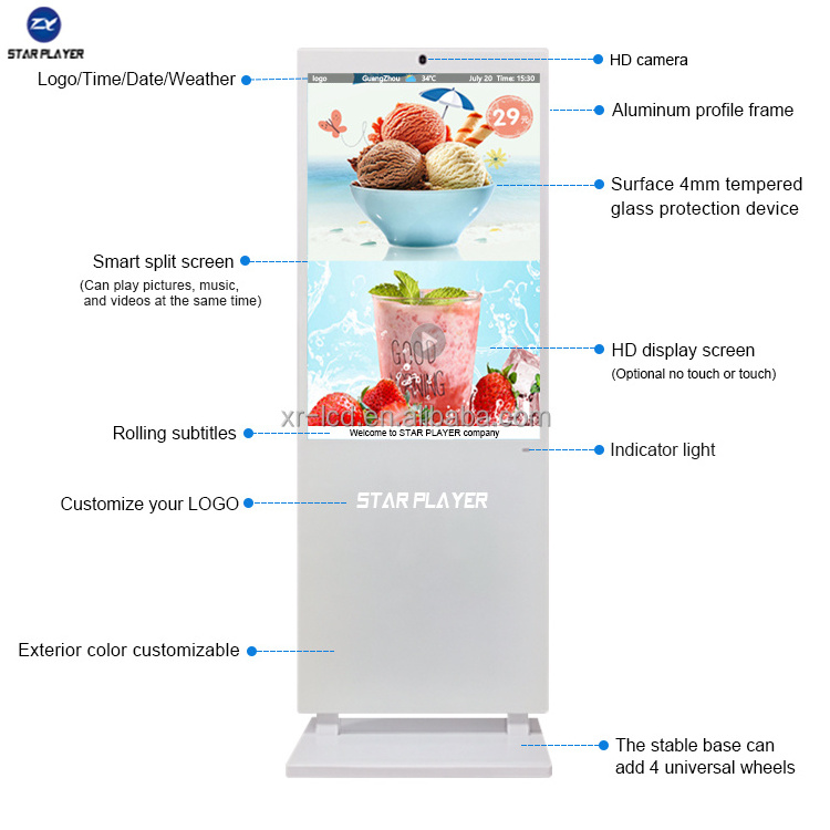 43 49 55 Inch Indoor Floor Standing Digital Signage Touch Screen Totem Lcd Advertising Kiosk Vertical Player Display