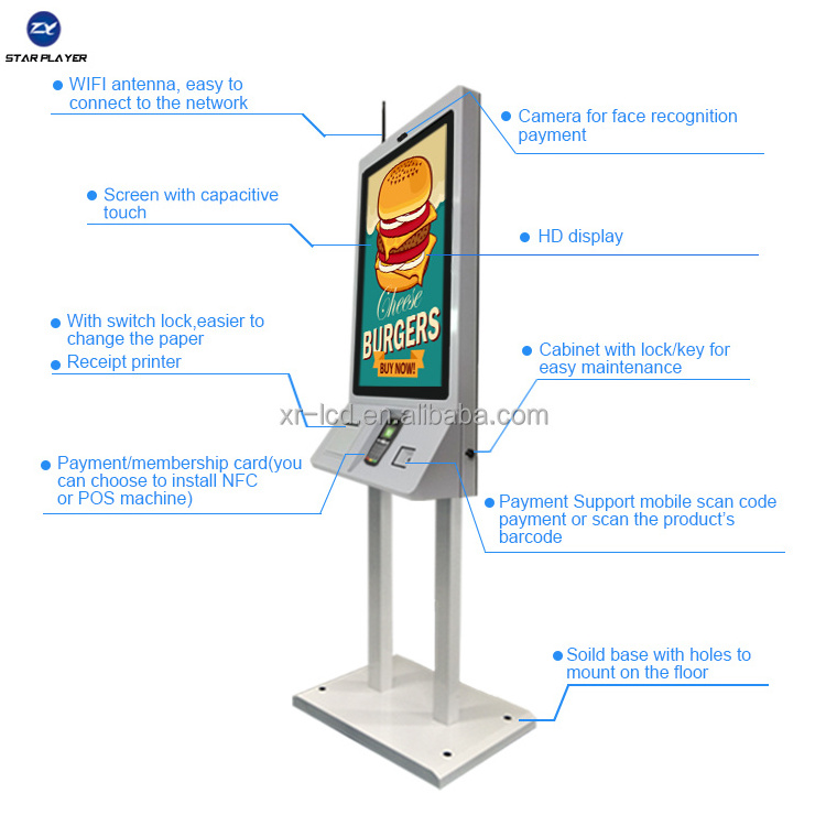 Fast Food Ordering Self Checkout Service Payment Kiosk Machine With Pos System Terminal Kiosk