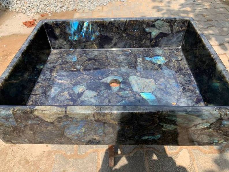 Luxury Labradorite Blue Stone Wash Basins Natural Stone Bathroom and Kitchen Sinks