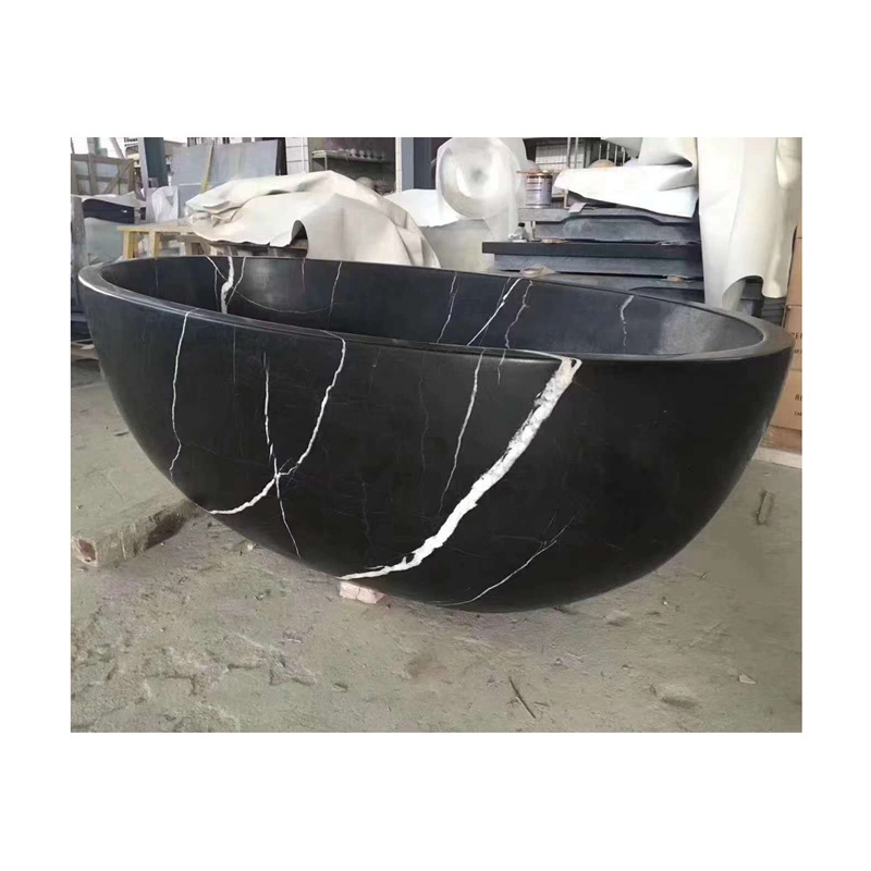 Custom New Design Solid Stone Bath Tub Freestanding Black Marble Bathtub For Home Decor