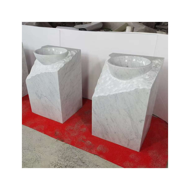 Customized Natural Stone Wash Basin Pedestal Sinks Freestanding Black Marble Pedestal Basin Washing Sink For Bathroom