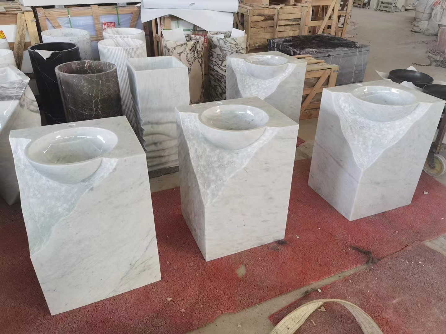 Customized Natural Stone Wash Basin Pedestal Sinks Freestanding Black Marble Pedestal Basin Washing Sink For Bathroom