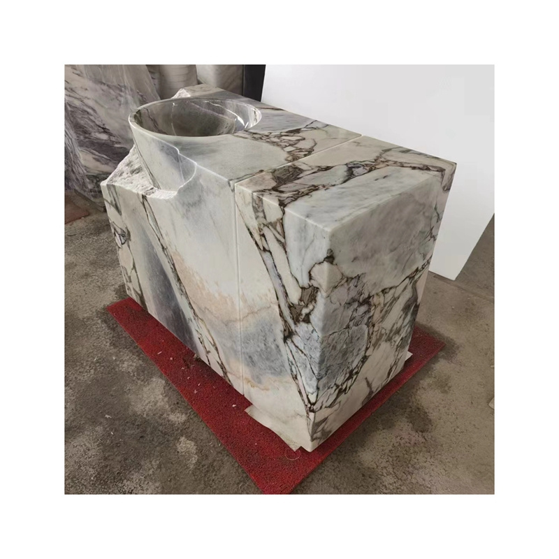 Customized Natural Stone Wash Basin Pedestal Sinks Freestanding Black Marble Pedestal Basin Washing Sink For Bathroom