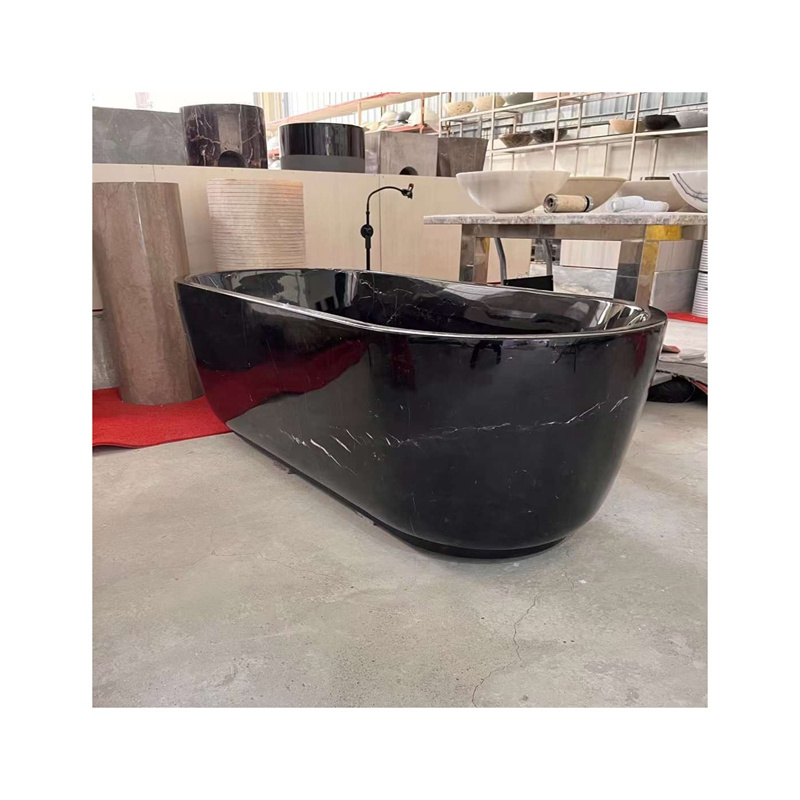 Custom New Design Solid Stone Bath Tub Freestanding Black Marble Bathtub For Home Decor