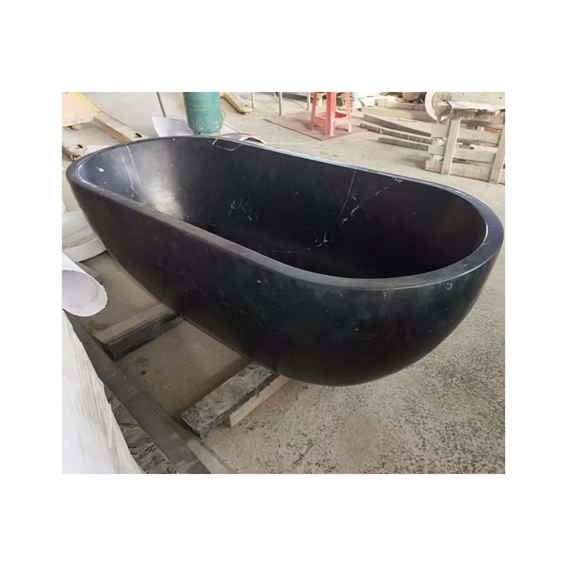 Custom New Design Solid Stone Bath Tub Freestanding Black Marble Bathtub For Home Decor