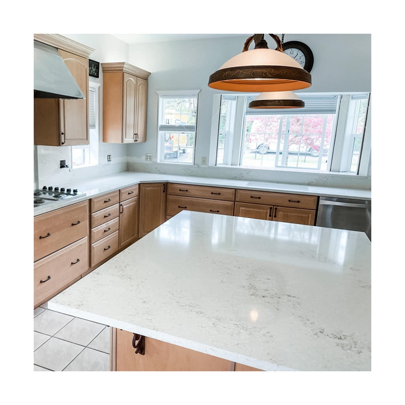 Modern Design Statuario Venato White Quartz Kitchen Countertop Flat Eased Edge for Villa Application