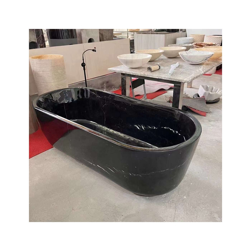 Custom New Design Solid Stone Bath Tub Freestanding Black Marble Bathtub For Home Decor