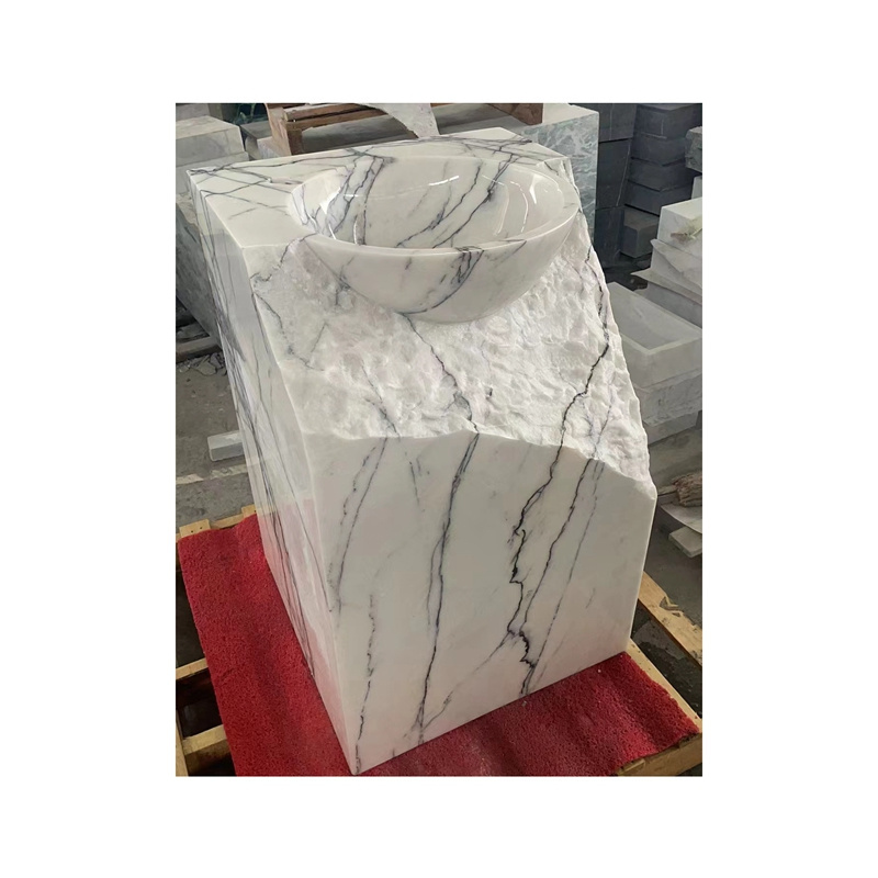 Customized Natural Stone Wash Basin Pedestal Sinks Freestanding Black Marble Pedestal Basin Washing Sink For Bathroom