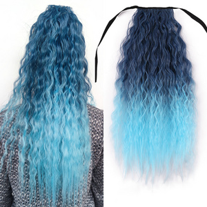 Wholesale Natural Fluffy Corn Wavy Hair Piece Long Curly Synthetic Pony Tails Headpiece Extensions Drawstring Ponytail for Girls