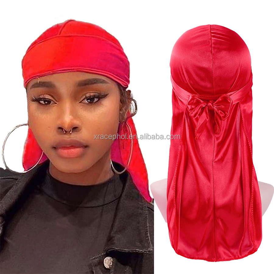 Luxury Printed Extra Long Band Wings Bandana Durag Doo Rags Silky Satin Du Rags Custom Logo Designer Wave Durags for Men Women