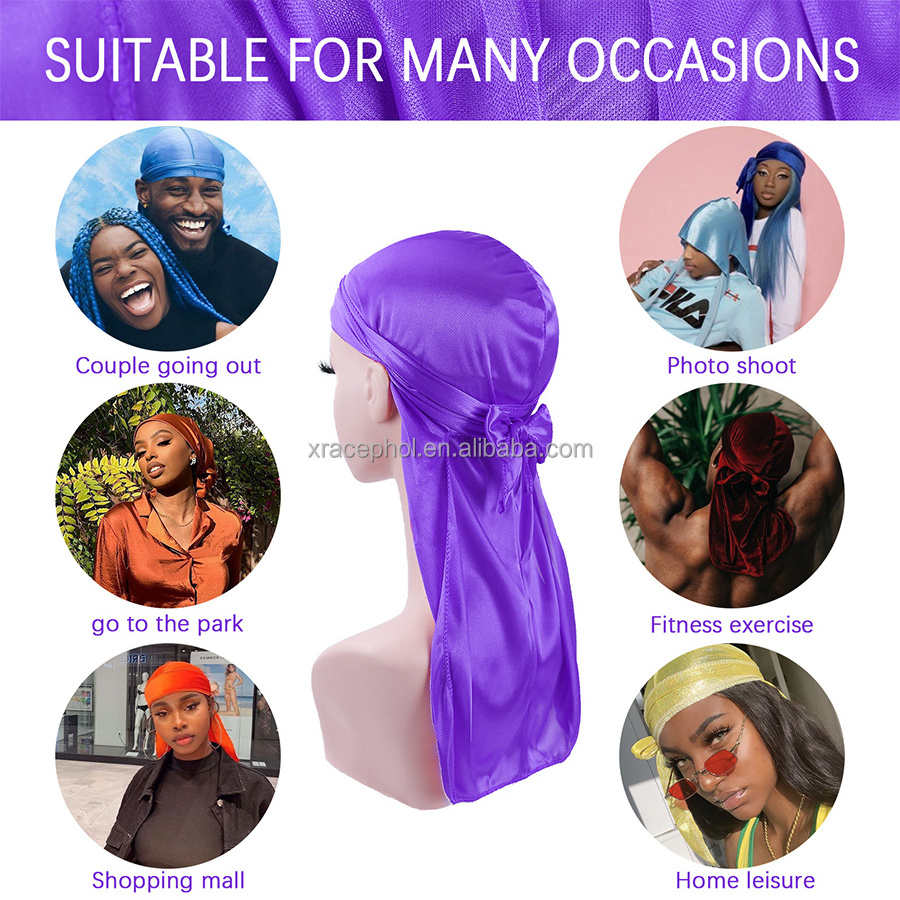 Luxury Printed Extra Long Band Wings Bandana Durag Doo Rags Silky Satin Du Rags Custom Logo Designer Wave Durags for Men Women