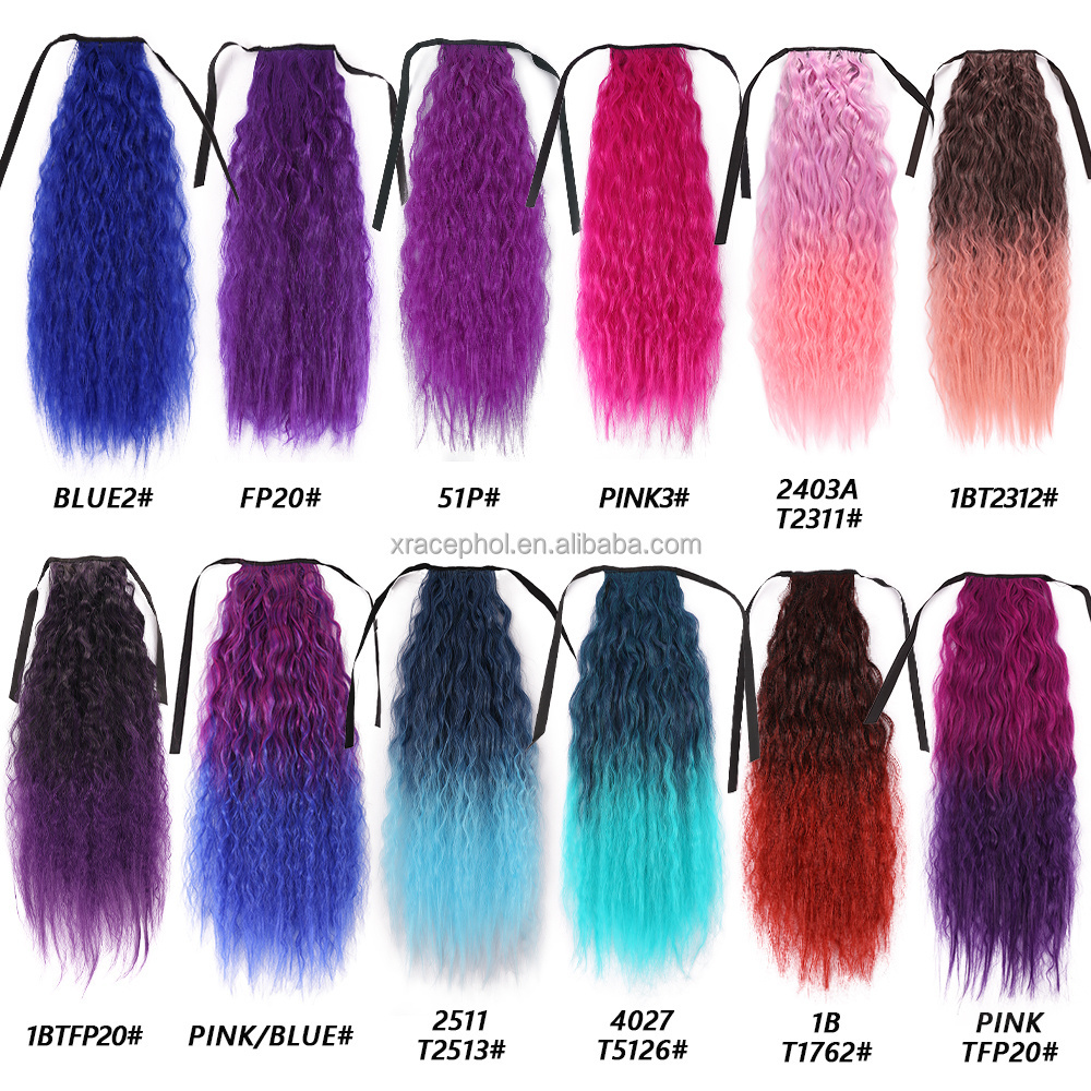 Wholesale Natural Fluffy Corn Wavy Hair Piece Long Curly Synthetic Pony Tails Headpiece Extensions Drawstring Ponytail for Girls