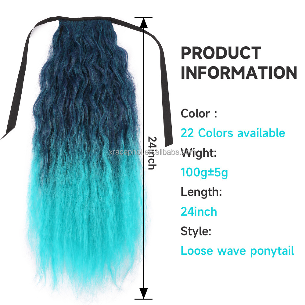 Wholesale Natural Fluffy Corn Wavy Hair Piece Long Curly Synthetic Pony Tails Headpiece Extensions Drawstring Ponytail for Girls