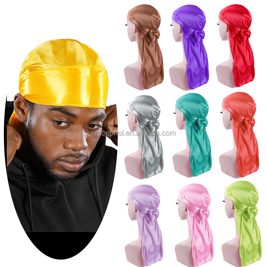 Luxury Printed Extra Long Band Wings Bandana Durag Doo Rags Silky Satin Du Rags Custom Logo Designer Wave Durags for Men Women