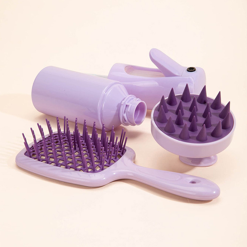 New Arrived Mesh Hair Detangling Brush Spray Bottle Silicone Hair Straightener Brush Comb Set