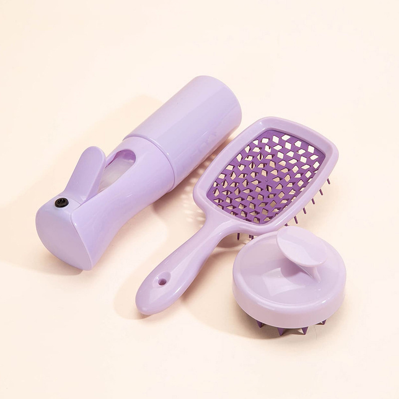 New Arrived Mesh Hair Detangling Brush Spray Bottle Silicone Hair Straightener Brush Comb Set