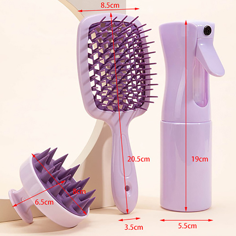 New Arrived Mesh Hair Detangling Brush Spray Bottle Silicone Hair Straightener Brush Comb Set