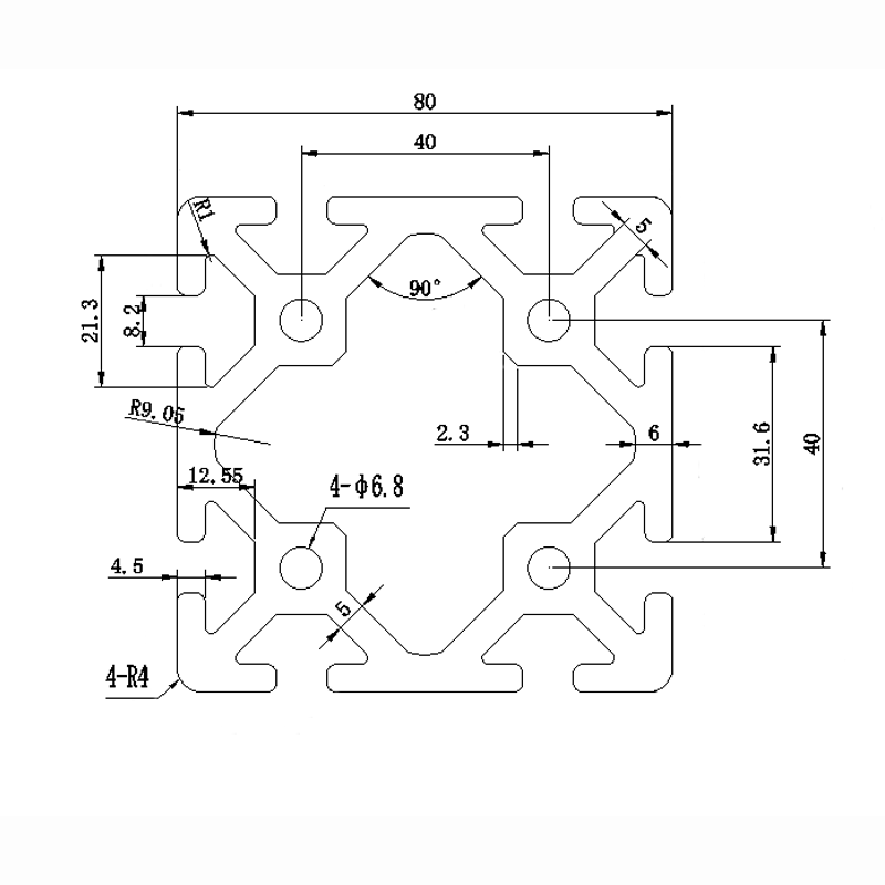 European standard 8080 Industrial aluminum 8080 black pipeline table thickened heavy frame aluminum alloy profile