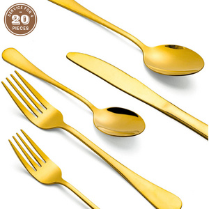 Luxury Set Stainless Steel Wedding Cutlery Sets Restaurant Silverware Bulk Matte Gold Plated Brushed Flatware